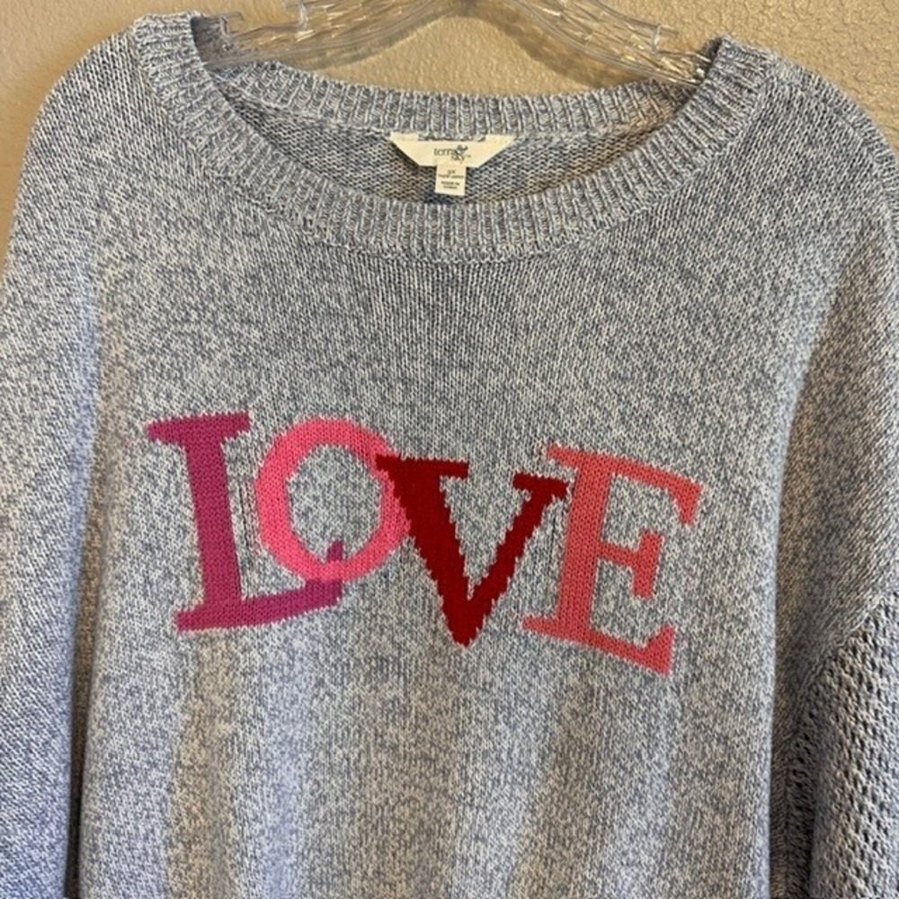 Terra‎ & Sky Love Valentine's Heather Gray Weave Sleeve Sweater 3X (24W-26W)